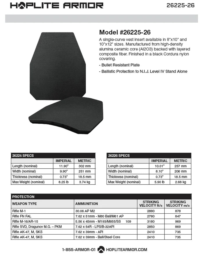 Body Armor Swimmer Plates- Level IV (26225-26226)